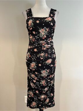 Maurices Black Floral Ruched Midi Dress size medium